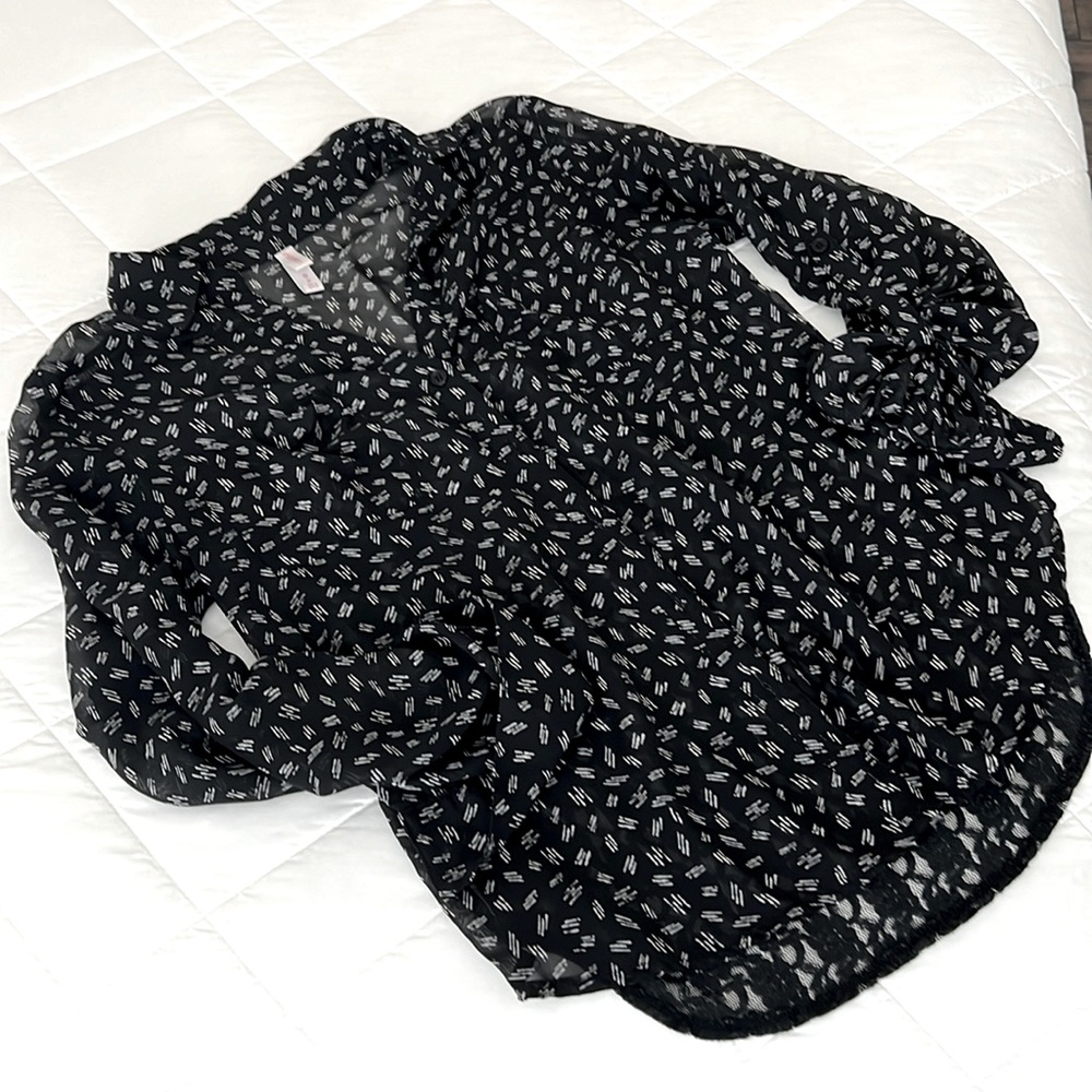 Xhiliration Sheer Blouse with Lace Back